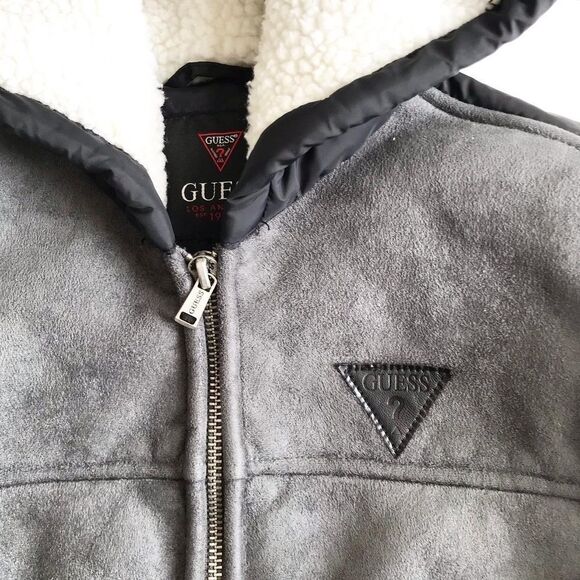 Guess faux Sherpa mix hooded jacket EUC 8Y - Picture 4 of 6